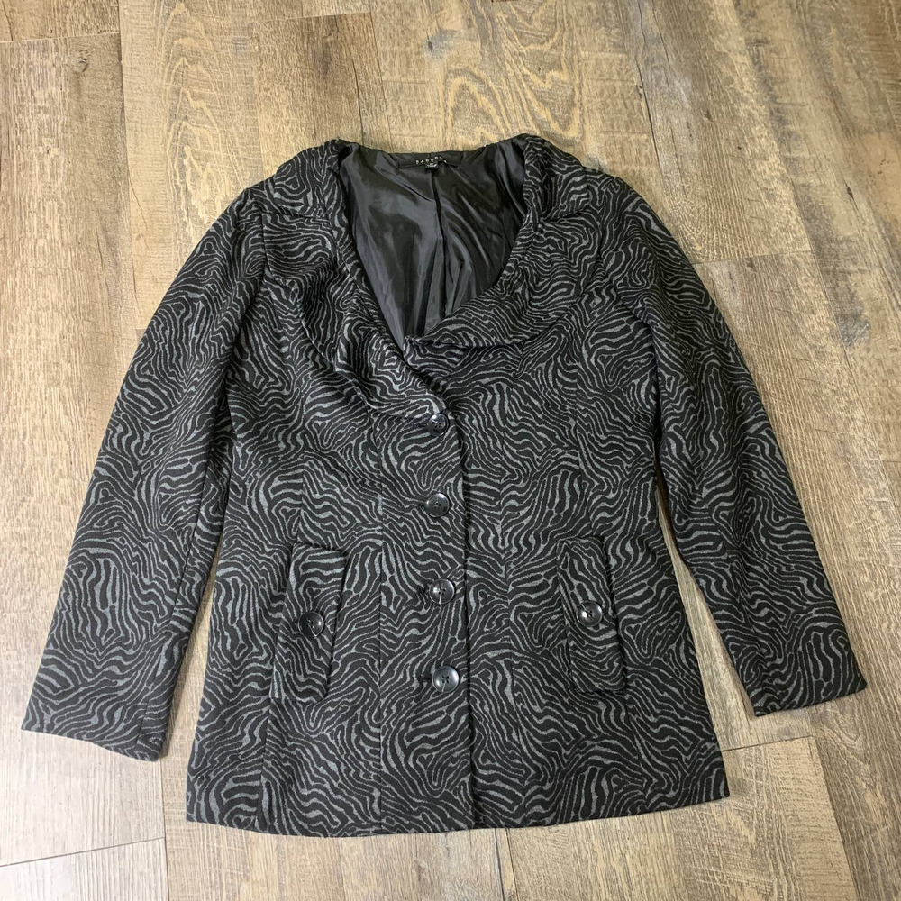 Sandro Blazer Jacket Womens Size Medium Black Animal Print Button Front Lined